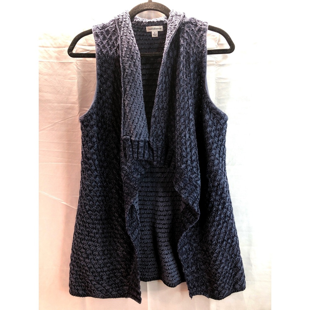 Croft & Barrow Knit Vest Small‎ Blue Open Front Textured Cotton Blend Layer